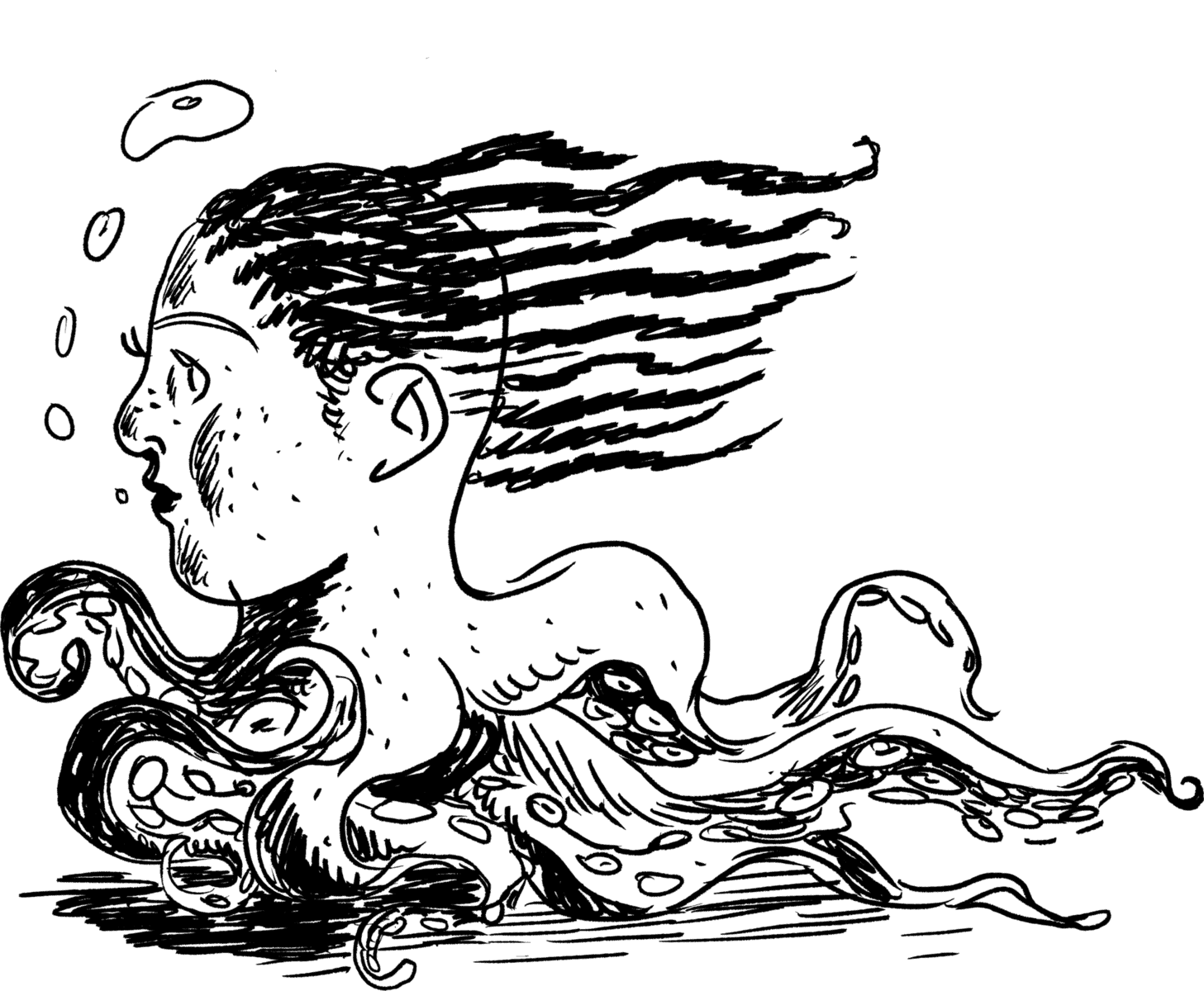 An octopus with a human head and tentacle body.