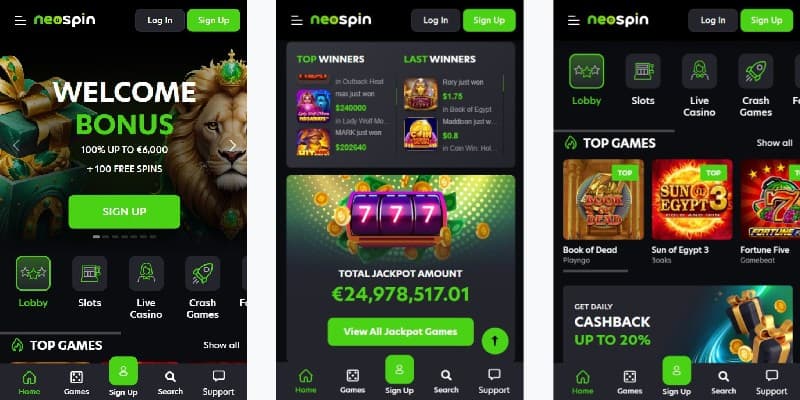 Neospin Casino CA Mobile