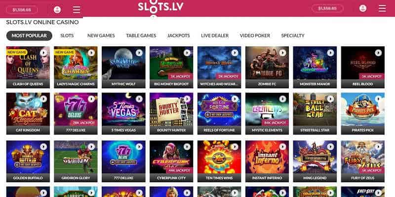 Slots.lv Real Money Gambling Page